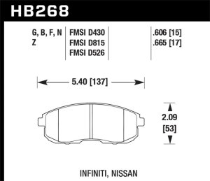 Infiniti G35 Brake Pads - Front - Hawk Performance - HP Plus - `03-`04 Infiniti G35 Brake Pads - Front - Hawk Performance - HP Plus - `03-`04